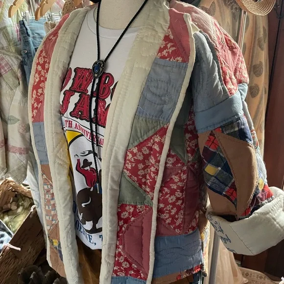 Patchwork Quilted Jacket with Pink & Blue Panels - Picture 4 of 5